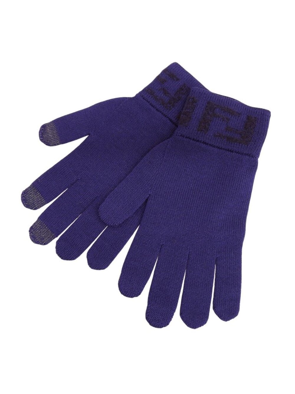Fendi Wool Smartphone Compatible FF Logo Zucca Pattern Knit Gloves Navy TU